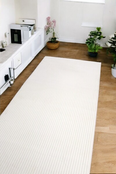 melian Relax Non-Slip Based Cutting Embossed Living Room Hallway Kitchen Washable Condition Light Cream