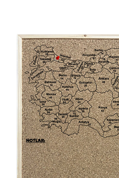 AND Mantar Pano Türkiye Haritası (Plaka Detaylı) Ahşap Çerçeveli 45x60 Cm + Harita Çivisi