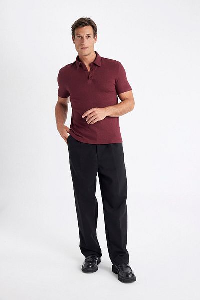 DeFacto Slim Fit Slim Fit Polo γιακά με κοντό μανίκι με υφή T-shirt C8573ax24sm