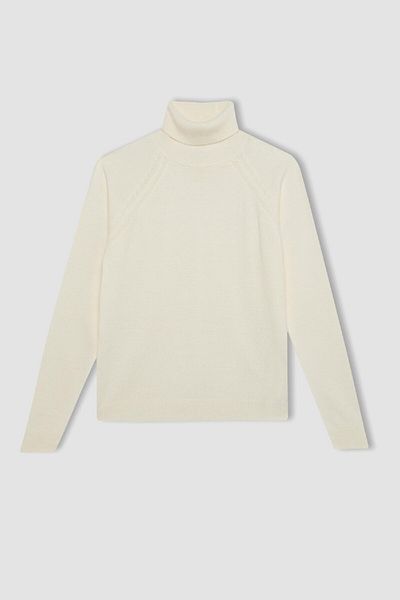 DeFacto Girl's Ecru Turtleneck Basic Plain Knitwear Sweater R1953A624Wn