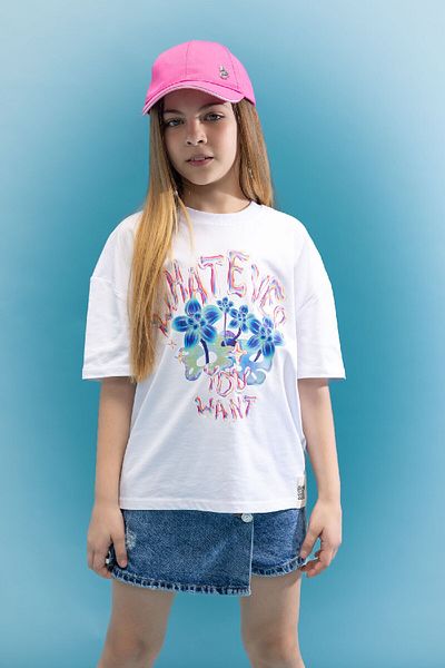 DeFacto Tricou cu mânecă scurtă, cu mânecă scurtă, cu imprimeu 3d, pentru fete, cu croială supradimensionată C5462a824sm