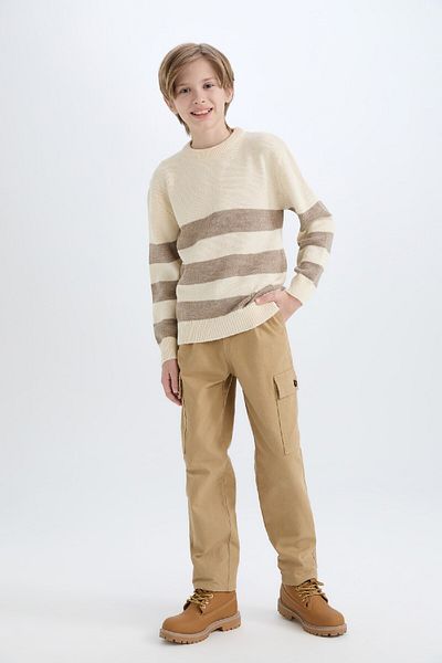 DeFacto Boy's Crew Neck Striped Knitwear Sweater C8113A824Cw