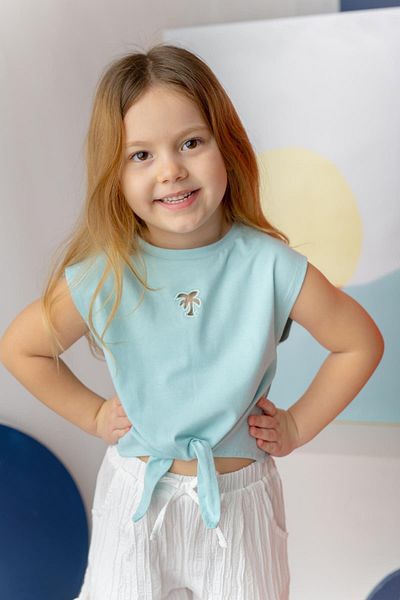 Zeyland Girl's Embroidery Detailed Crop T-Shirt - Mint