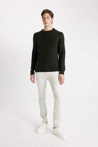 DeFacto Standard-Passform, normaler Schnitt, Rundhalsausschnitt, Jacquard-Strickpullover, A5234ax24wn