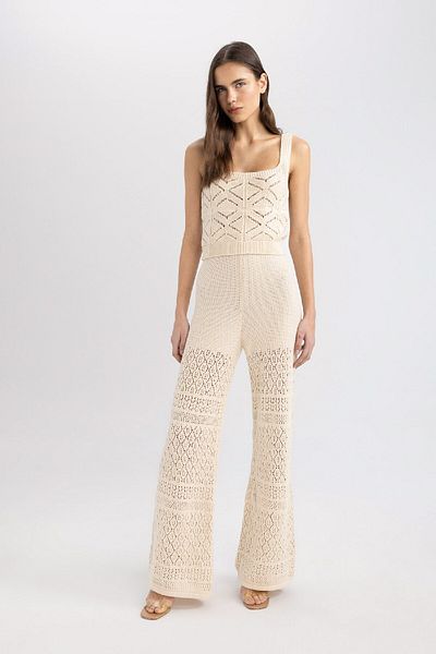 DeFacto Crop Square Neck Crochet Knitwear Athlete C8621ax24sm