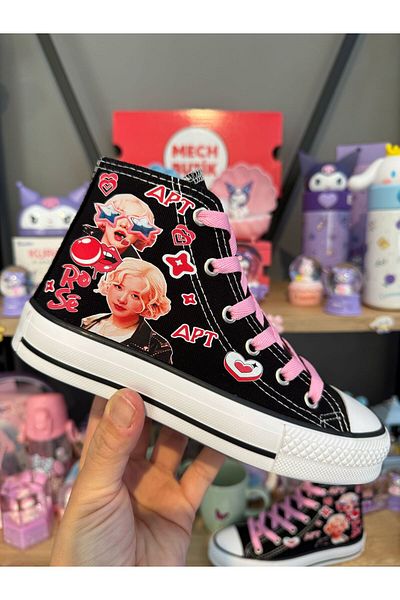 MECH BUTİK Pantofi sport pentru fete cu imprimeu trandafir negru