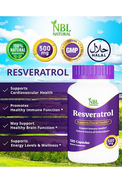 NBL Natural Resveratrol Supplement, 500mg, 120 Capsules, Immune Health Support