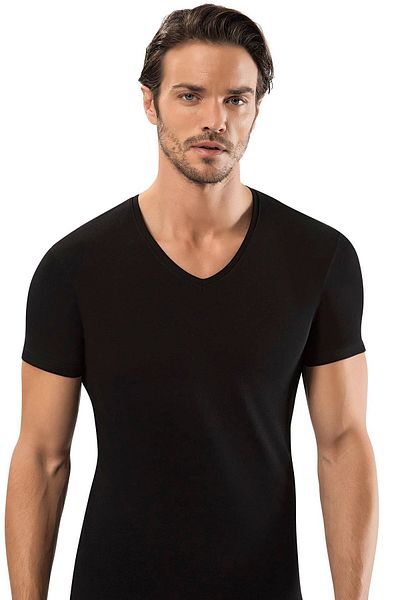 ERDEM İÇ GİYİM Μπλουζάκι Erdem Black Cotton Elastane V Neck 1119