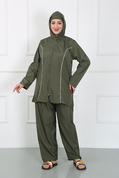 Celira Oslo Fashion Stripe Large Size Hijab Large Swimsuit Khaki 44010