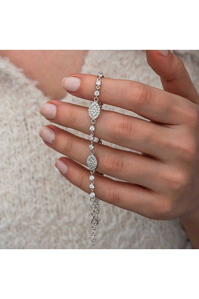 Skygo Silver Zircon Stone Shuttle Women's Bracelet