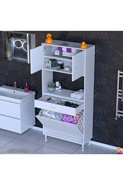 Modilayn ARDA 70x173x32,5 cm 1 Çekmece 2 Göz Sepetli ve 3 Raf Akıllı Dolap il...