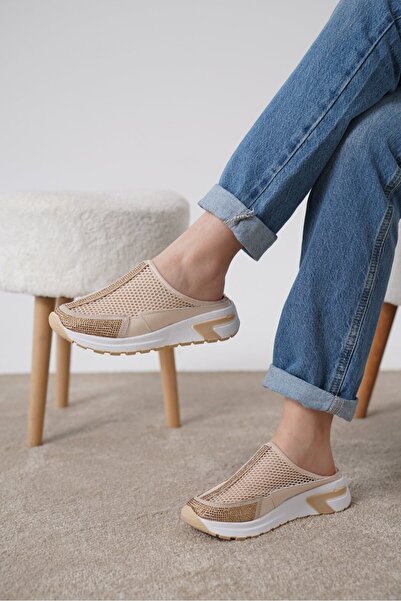 luuq shoes Leta Thick Sole Stone Detailed Women's Slippers