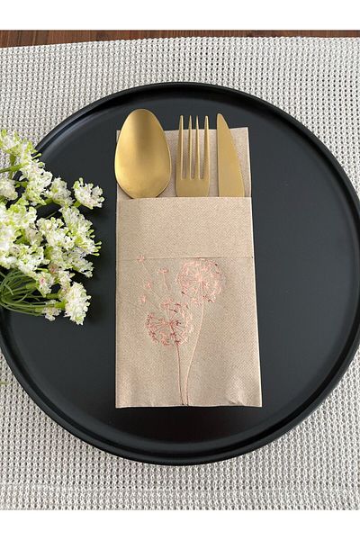 kidspartim Rose Gold Gilded Kraft Pocket Chicory Flower Napkin 12 Pieces