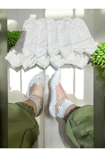 Butik 5 perechi de ciorapi albi din bumbac din tul pentru femei