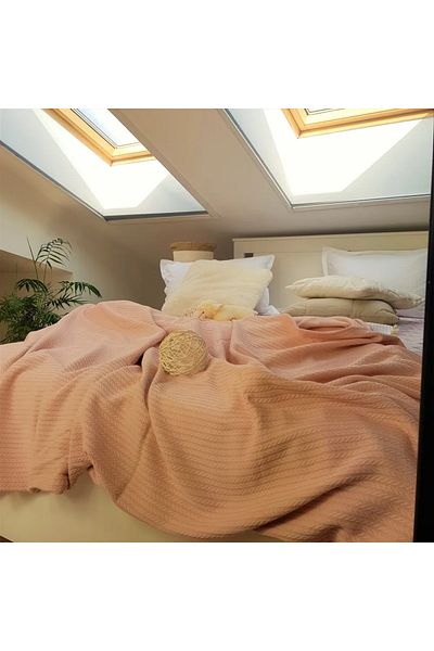 Kotonia Home - Pique Blanket, 220x240 Cm, 100% Cotton, Powder Pink