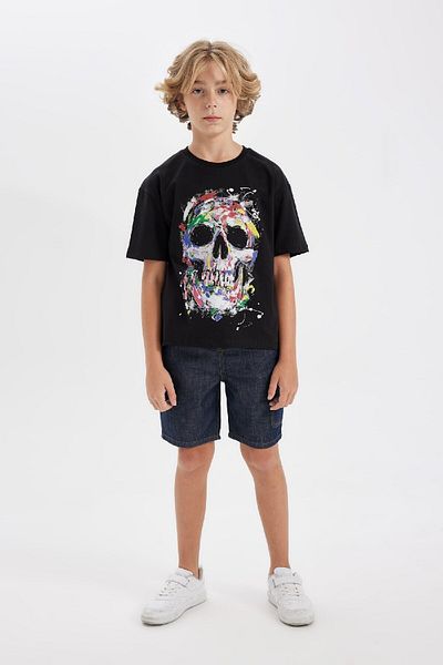 DeFacto Boys Oversize Wide Fit Crew Neck Printed Short Sleeve T-Shirt C6281A824Hs