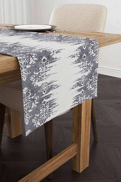 Cango Home Gray Ethnic Damask Patterned Digital Printed Runner Cgh113-Rn
