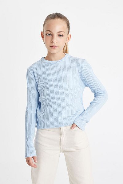 DeFacto Dívčí Modrý úpletový svetr Standard Fit Crew Neck C6911A824Au