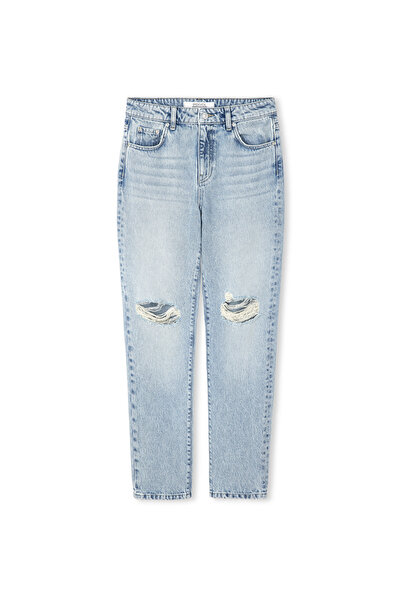 İpekyol Eskitme efektli mom fit jean pantolon