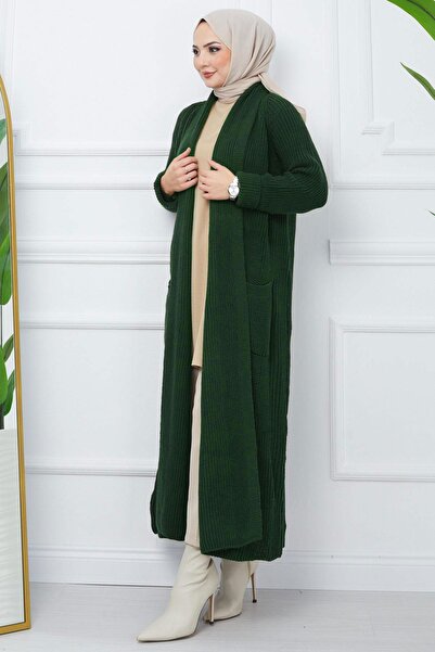 hafsamina Πλεκτό με γιακά και τσέπες - Emerald HM2243