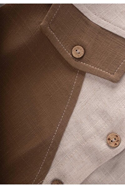 Cigit Δίχρωμο Λινό Πουκάμισο 2-7 ετών Φυσικό-Καραμέλα