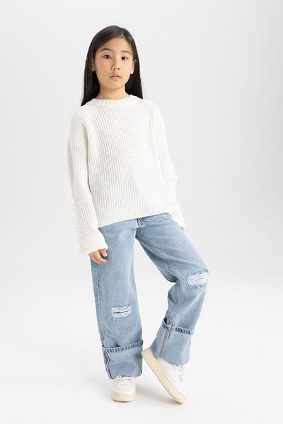 DeFacto Ecru Crew Neck Girl's Knitwear Sweater - C6909A824Au