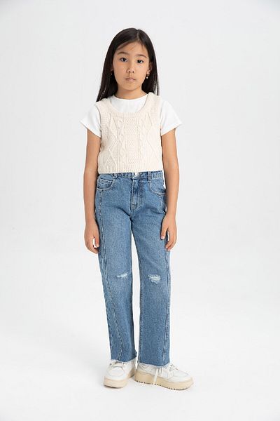 DeFacto Girl's Knitted Patterned Crop Knitwear Sweater C6931A824Au