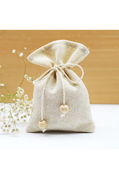 Bimotif Natürel Kese, Büküm Ipli Boncuklu 10x15 Cm (100 ADET)