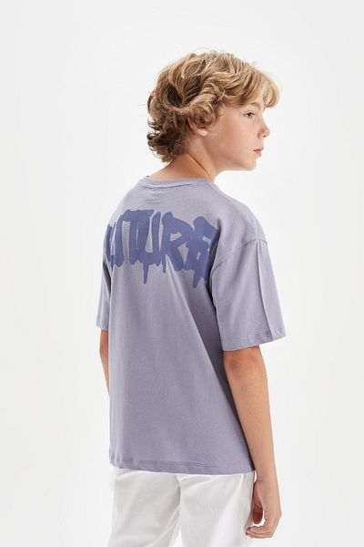 DeFacto Tricou cu mânecă scurtă cu imprimeu pentru băiat, cu croială supradimensionată, cu decolteu, C6282A824HS
