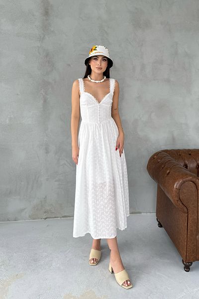 Seda Yalçın Atelier Λευκό λουράκι Midi Brode Φόρεμα