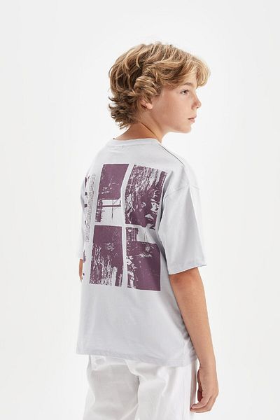 DeFacto Tricou cu mânecă scurtă cu imprimeu pentru băiat, cu croială supradimensionată, cu decolteu, C6284A824HS