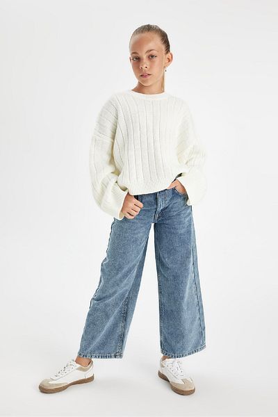 DeFacto Dziewczęcy sweter z okrągłym dekoltem i oversize'owym swetrem - C6945A824Au