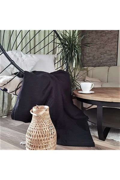 Kotonia Home Pique Blanket, 220x240 Cm, 100% Cotton, Black