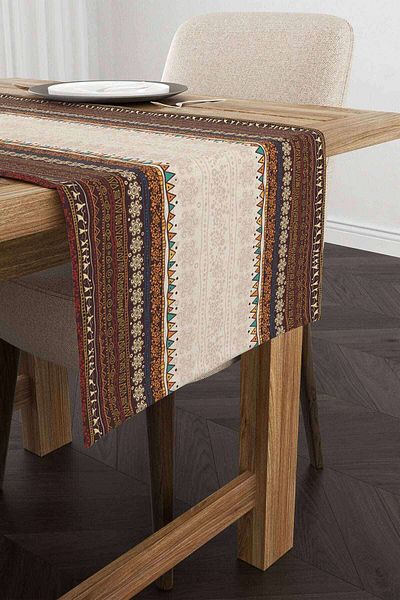 Cango Home Brown Ethnic Patterned Digital Printed Runner Cgh1261-Rn