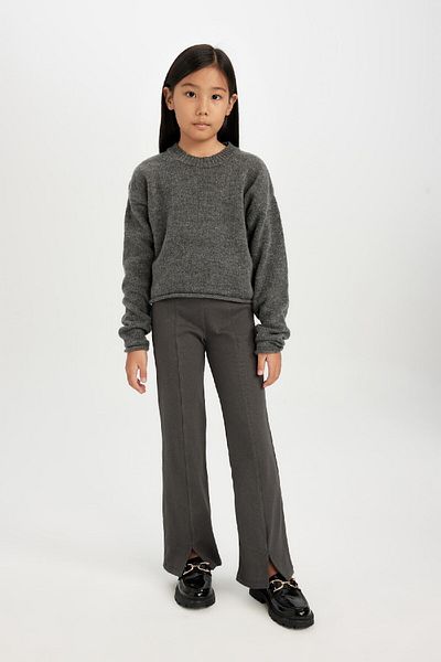 DeFacto Girls' Standard Fit Crew Neck Basic Plain Knitwear Sweater C6908A824Au