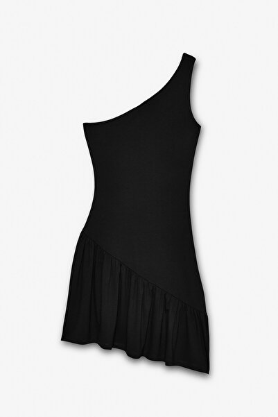 ETHIQUET Yoget Women Slim Asymmetric Collar Sleeveless Lined Short Slim Black...