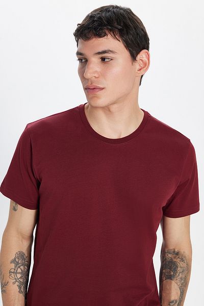 Tudors Μπλουζάκι Unisex Slim Fit Slim Fit 100% βαμβακερό μαλακό μπορντό με λαιμόκοψη