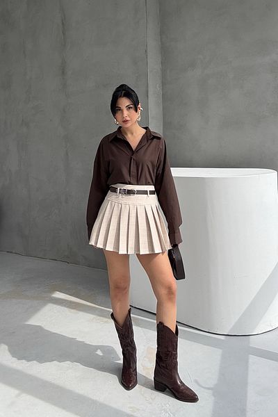 Seda Yalçın Atelier Pleated Mini Skirt with Natural Waistband Detail