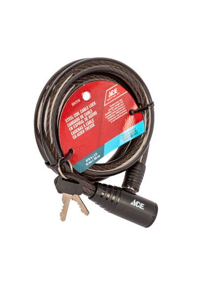 ACE Sturdy and Durable Motorcycle Steel Coil Cable Lock with Two Keys 3ft