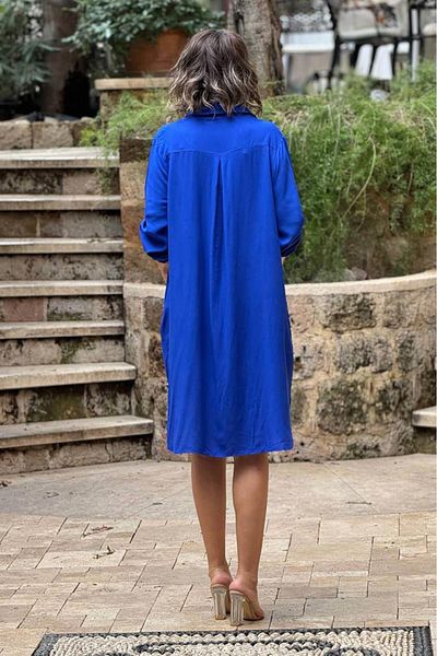 Nevin Kaya Moda Rochie cămașă Saks Blue Color Midi 100% Bumbac Viscoză