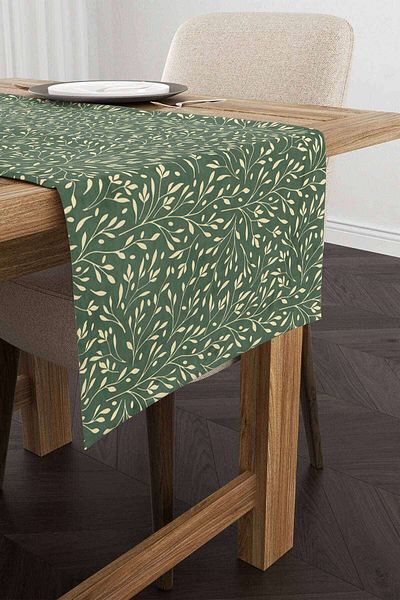 Cango Home Green Flower Motif Patterned Digital Printed Runner Cgh1351-Rn