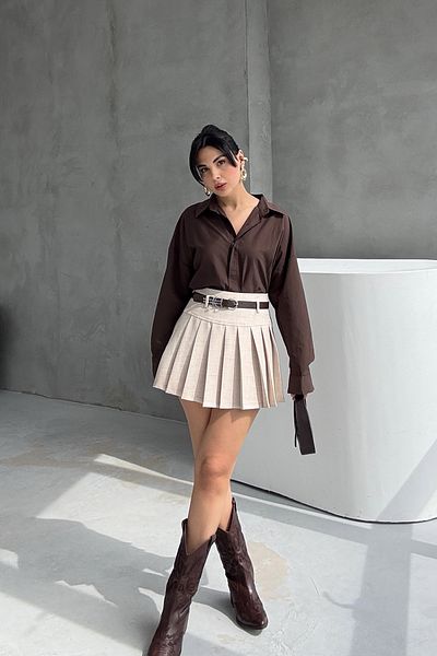 Seda Yalçın Atelier Pleated Mini Skirt with Natural Waistband Detail