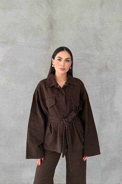 Seda Yalçın Atelier Brown Waist Tie Denim Jacket Pants Set