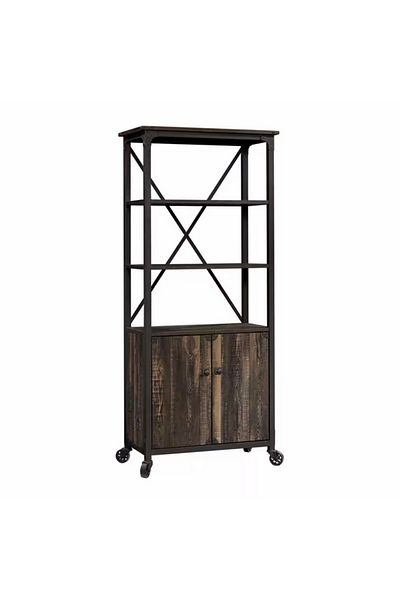Sauder Steel River Open Shelving Wheeled Bookcase with Doors