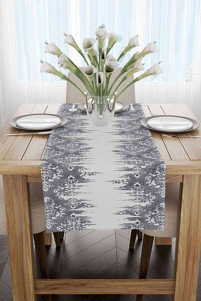 Cango Home Gray Ethnic Damask Patterned Digital Printed Runner Cgh113-Rn