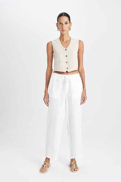 DeFacto Jogger-Leinenhose mit Taschen, hoher Taille, kurzes Bein, C7683ax24sm