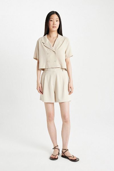DeFacto Cropped Fit Polo nyakú lenkeverék rövid ujjú ing C8574ax24sm