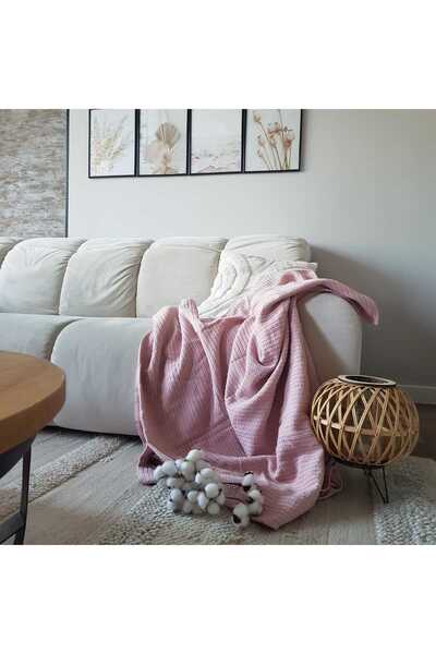 Kotonia Home - Pătură pique, 220x240 cm, 100% bumbac, roz