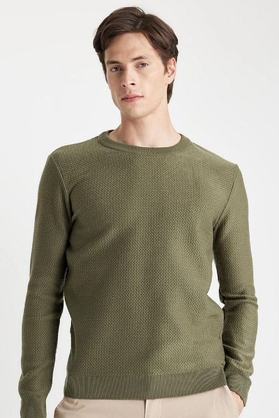 DeFacto Standard Fit Regular Cut Crew Neck Textured Knitwear Sweater C9618Ax24Au