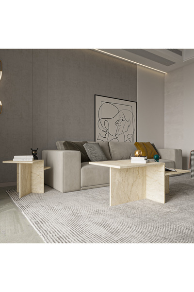 ALONEX HOME DİANA ORTA SEHPA YAN SEHPA MERMER DESENLİ